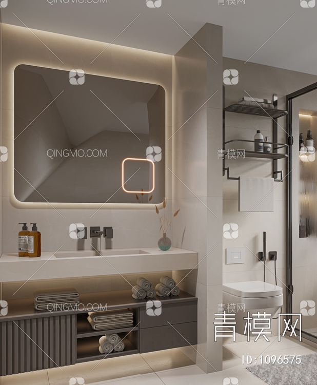 卫生间，淋浴组合，卫浴组合，卫生间浴室柜，马桶3D模型下载【ID:1096575】