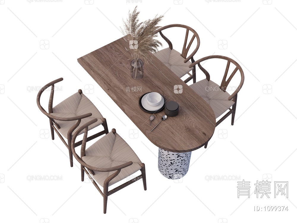 餐桌椅组合SU模型下载【ID:1099374】