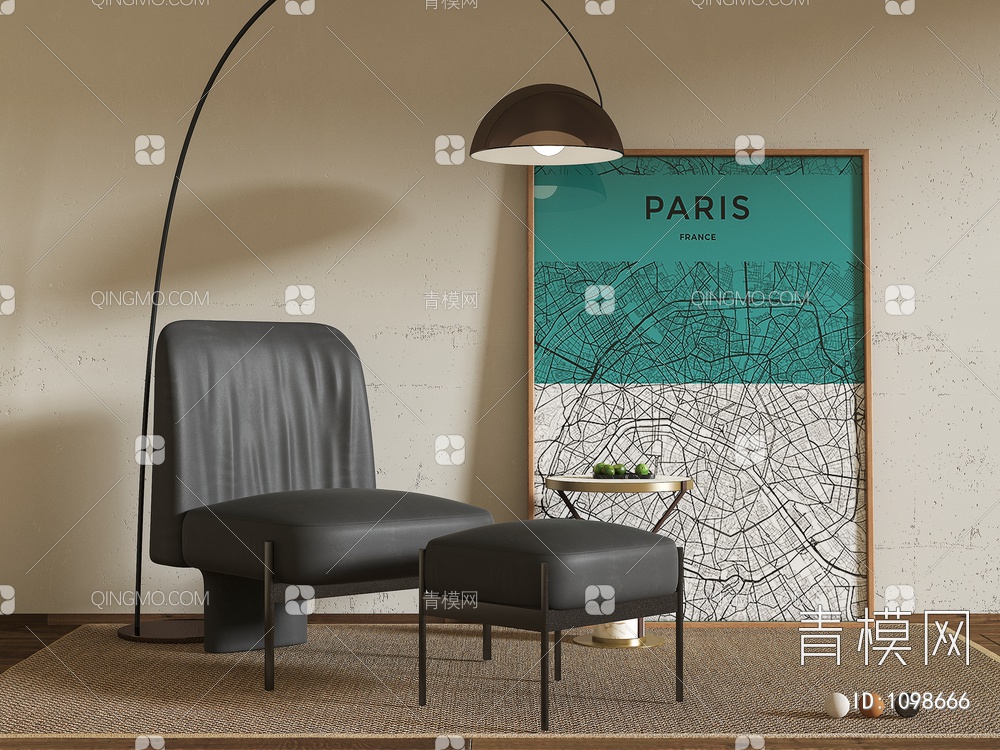 单人沙发,休闲椅,边几,挂画,地毯,落地灯3D模型下载【ID:1098666】