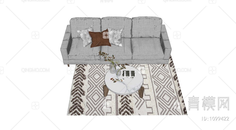 沙发茶几组合地毯摆件SU模型下载【ID:1099422】
