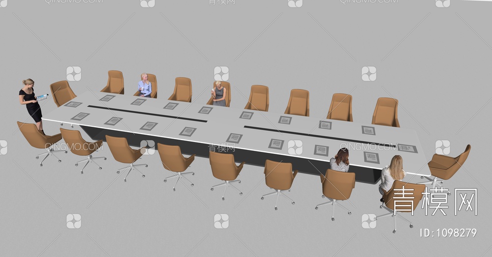 会议桌椅组合SU模型下载【ID:1098279】