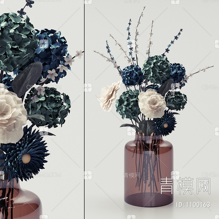 玻璃花瓶花卉3D模型下载【ID:1100163】