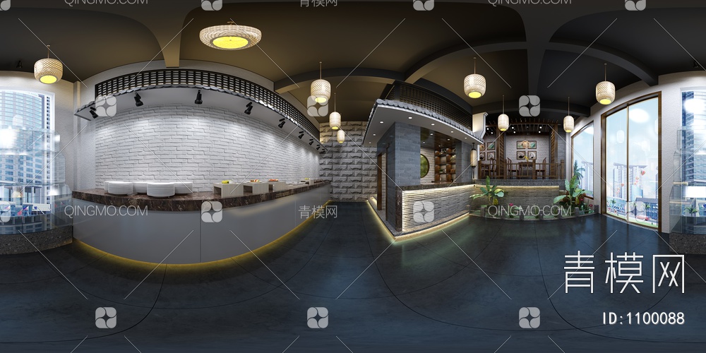 餐厅 餐馆 水景 瓦3D模型下载【ID:1100088】