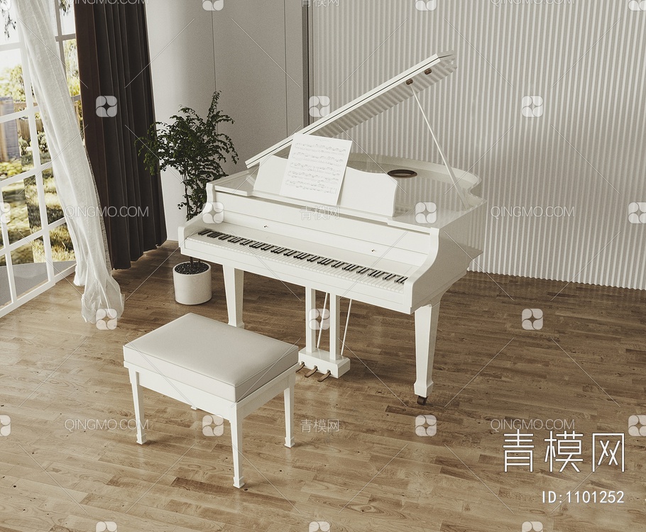 白色钢琴3D模型下载【ID:1101252】
