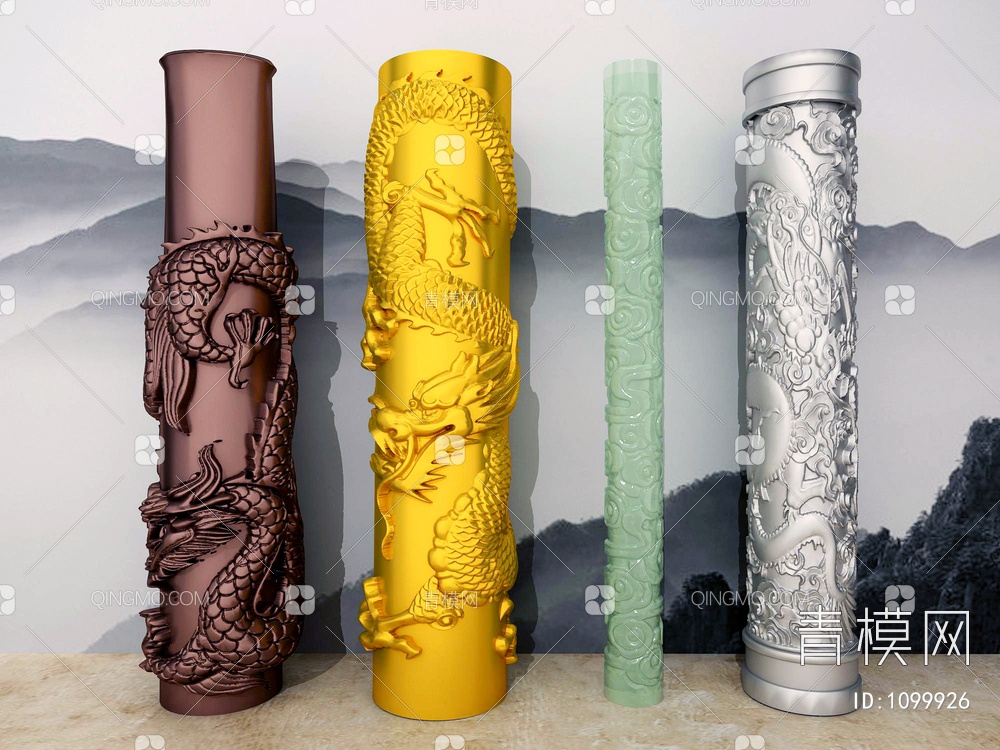 柱子,盘龙雕刻,云纹雕刻3D模型下载【ID:1099926】