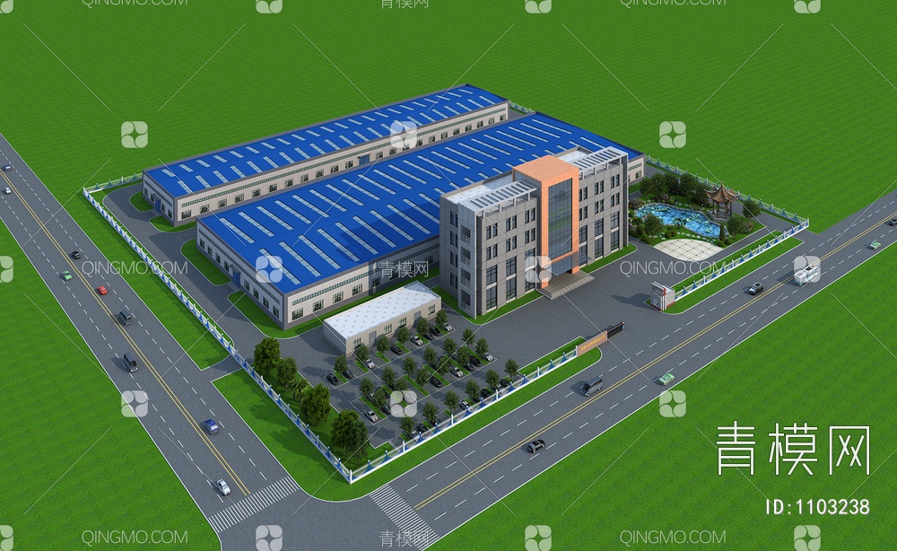 厂区鸟瞰图 办公楼 马路3D模型下载【ID:1103238】