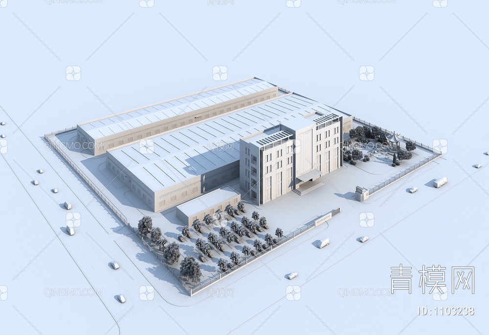 厂区鸟瞰图 办公楼 马路3D模型下载【ID:1103238】