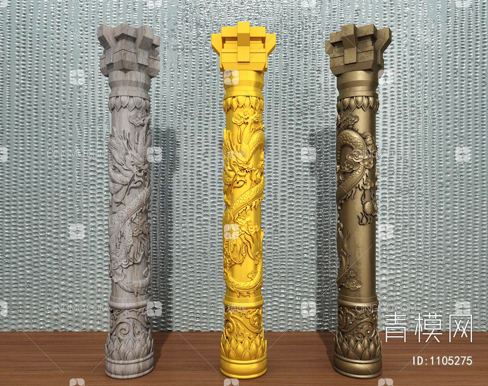 盘龙柱子,龙纹雕花3D模型下载【ID:1105275】