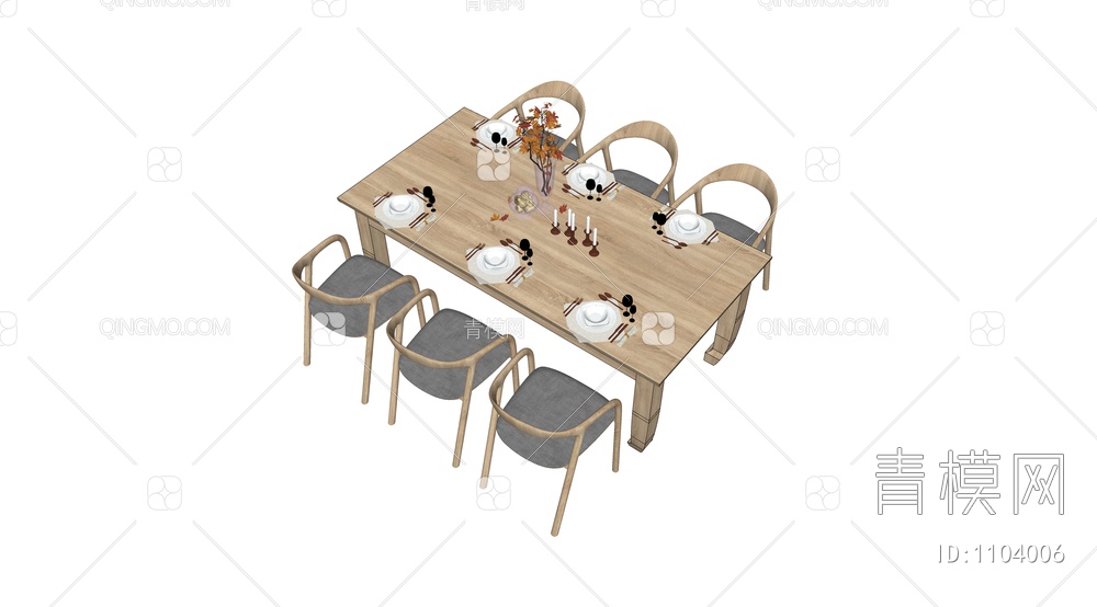 餐桌椅组合餐具SU模型下载【ID:1104006】