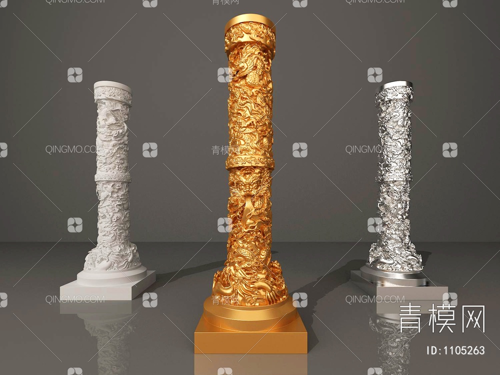 柱子,盘龙纹雕刻3D模型下载【ID:1105263】