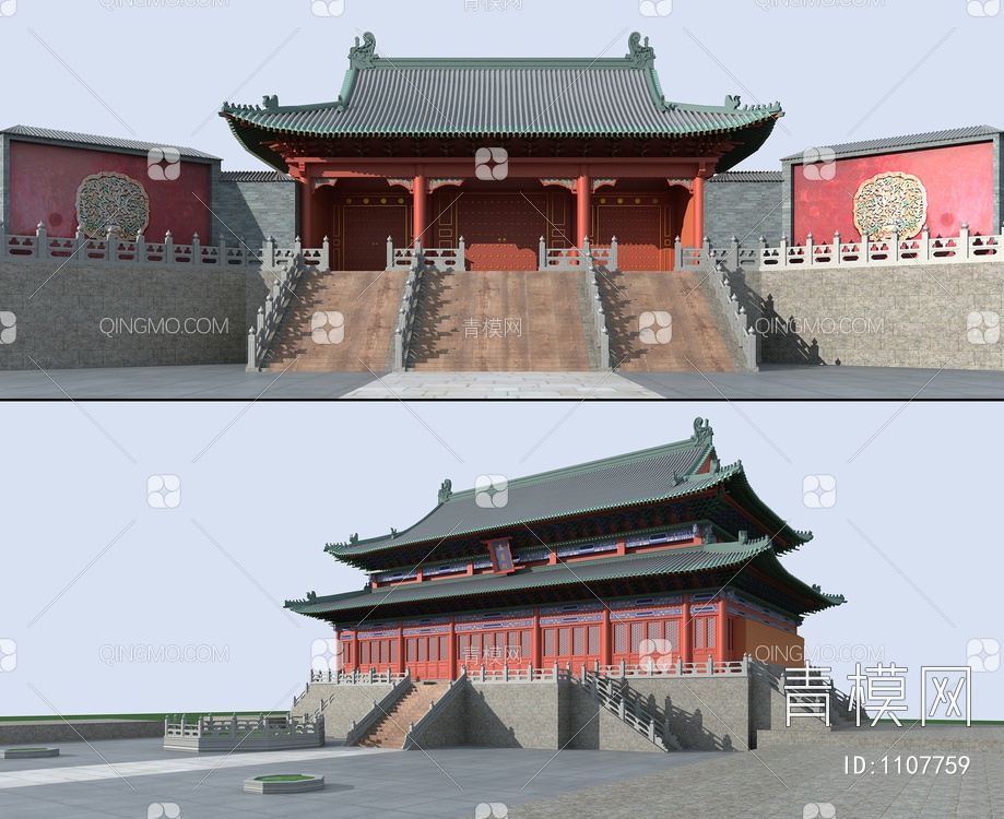 古建 山门 大殿 寺庙3D模型下载【ID:1107759】