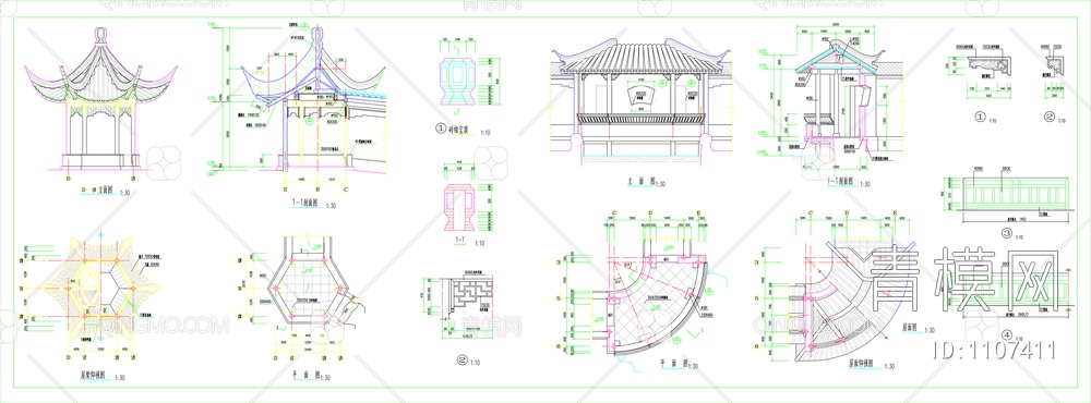 苏式亭阁大样及详图【ID:1107411】