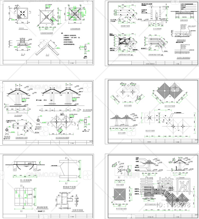 施工图--亭桥花架廊详图【ID:1108278】
