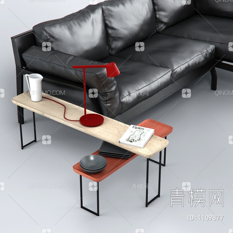 真皮L型沙发茶几组合3D模型下载【ID:1109877】