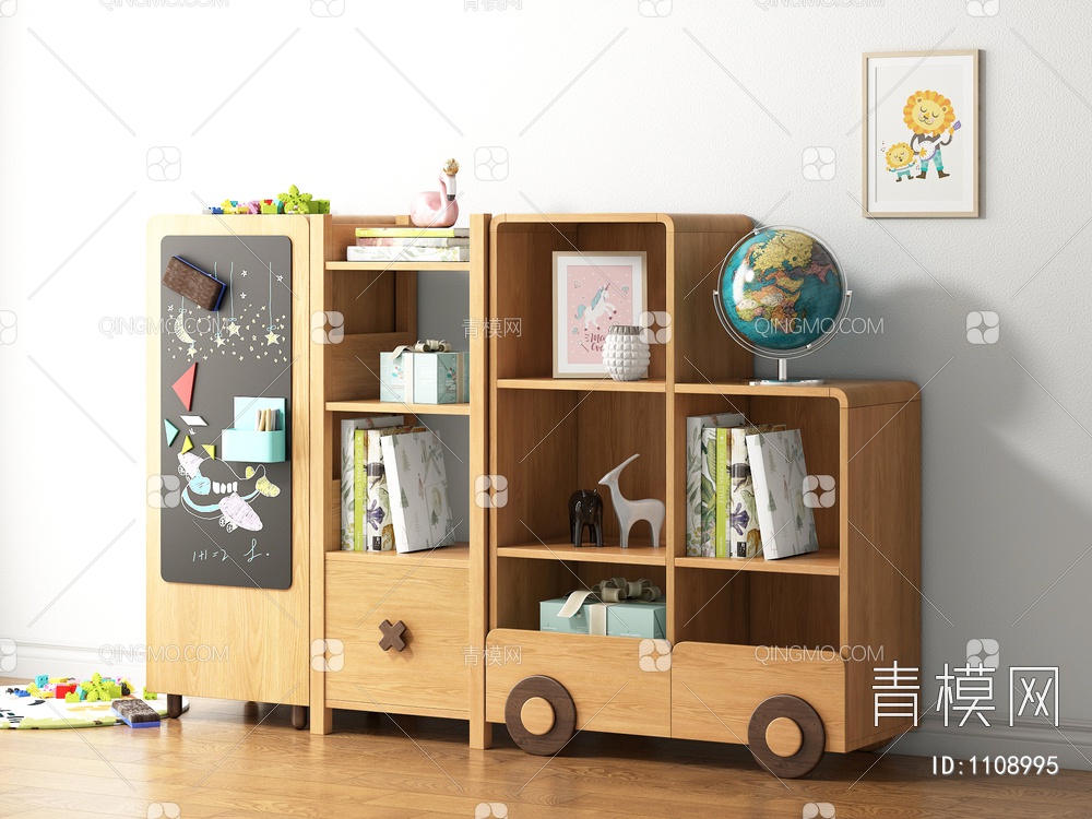 实木儿童书柜 展示柜3D模型下载【ID:1108995】