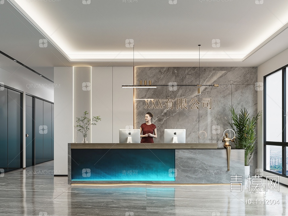 【公司前台大厅3D模型】-现代VR有灯光有贴图MAX2014公司前台大厅3d模型下载-ID1112004-免费3Dmax模型库 - 青模3d模型网