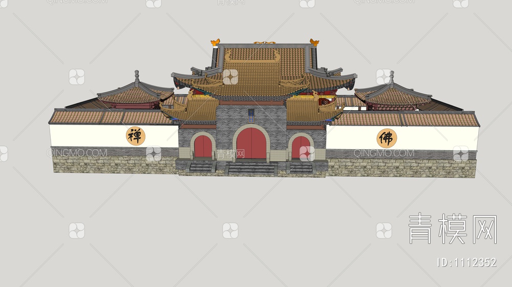 古禅寺SU模型下载【ID:1112352】