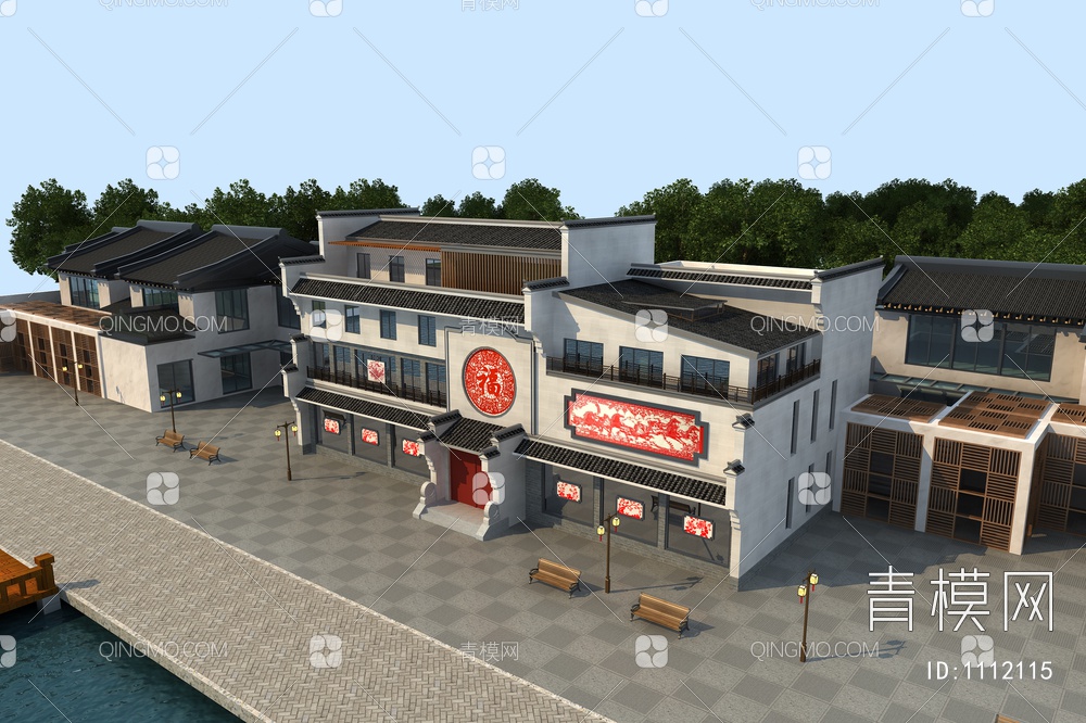 民居餐厅 徽派外观 马头墙3D模型下载【ID:1112115】