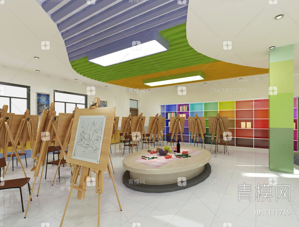 学校绘画教室 画室3D模型下载【ID:1111746】