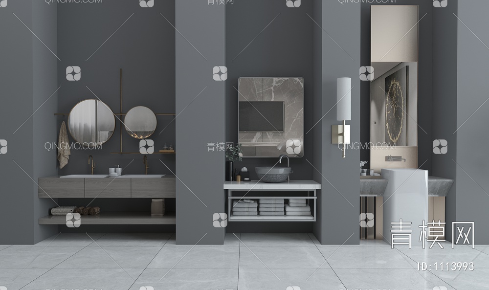 卫浴柜，浴室柜3D模型下载【ID:1113993】