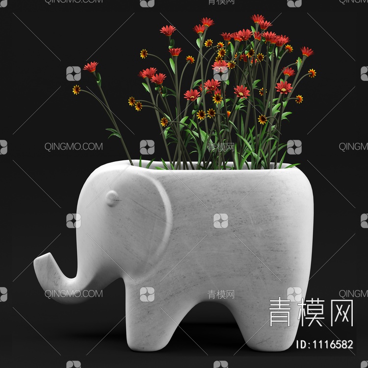 绿植大象花盆鲜花3D模型下载【ID:1116582】