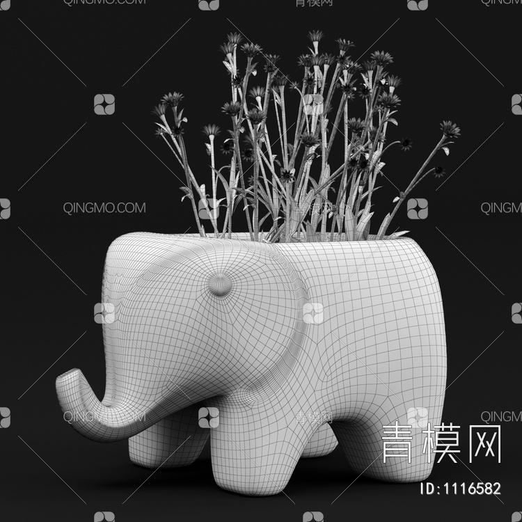 绿植大象花盆鲜花3D模型下载【ID:1116582】