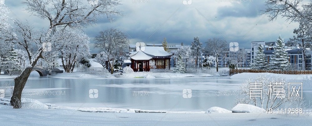 雪景 雪湖景 湖山水冰 冰湖3D模型下载【ID:1119588】