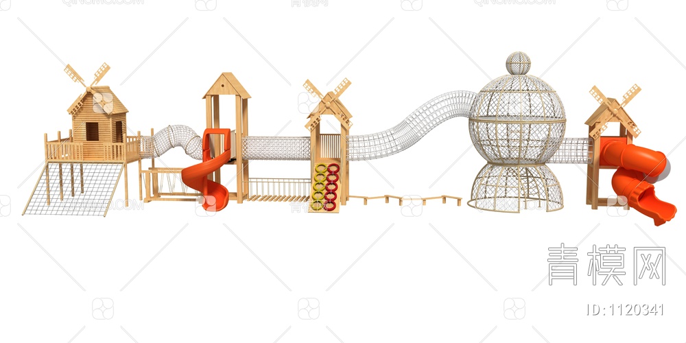 木质滑梯，儿童滑梯，儿童乐园3D模型下载【ID:1120341】