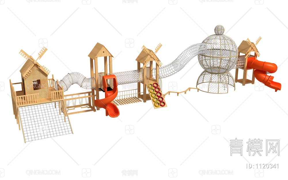 木质滑梯，儿童滑梯，儿童乐园3D模型下载【ID:1120341】