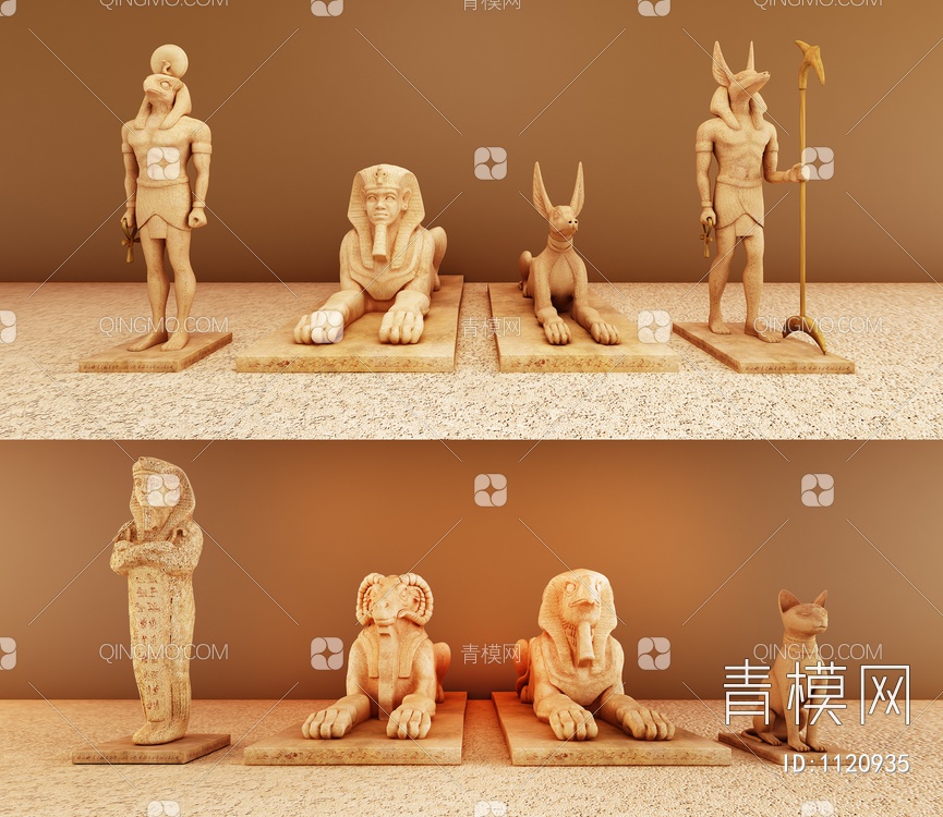 埃及狮身人面雕塑摆件3D模型下载【ID:1120935】