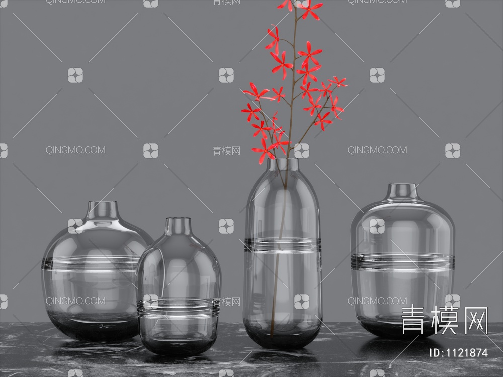 透明玻璃花瓶 装饰品3D模型下载【ID:1121874】