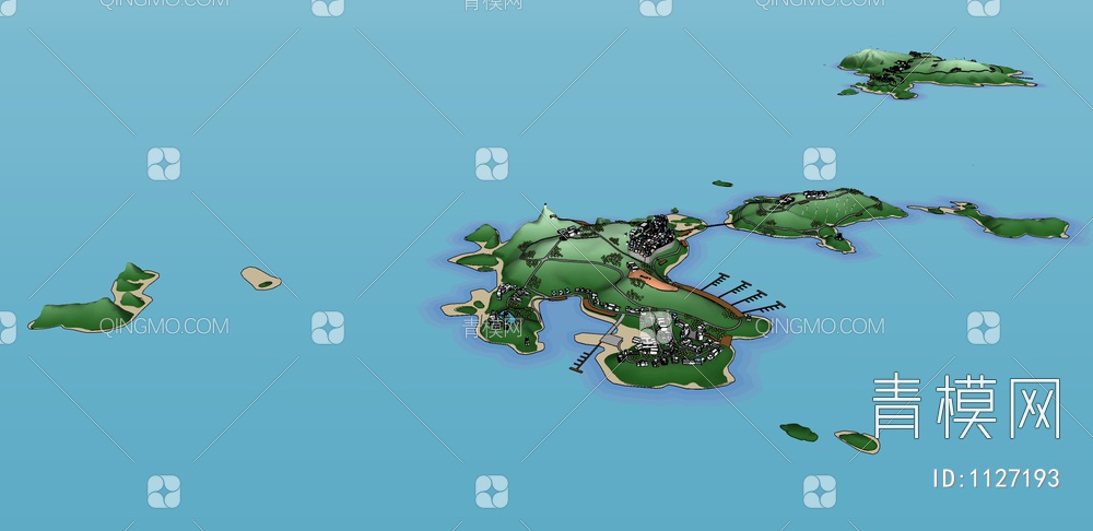 滨水景观海岛风景SU模型下载【ID:1127193】
