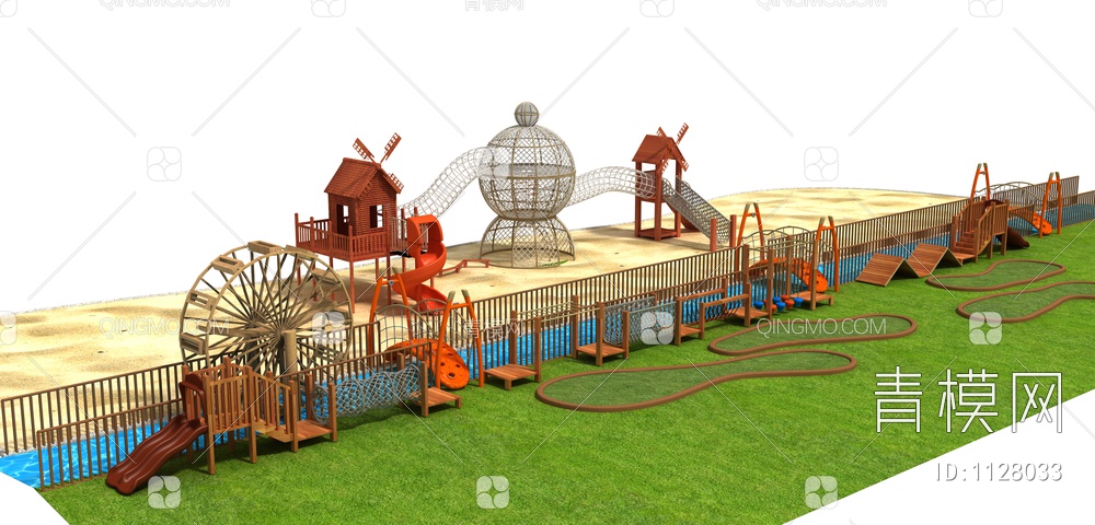 儿童木质拓展玩具，网龙，攀爬，儿童滑梯3D模型下载【ID:1128033】
