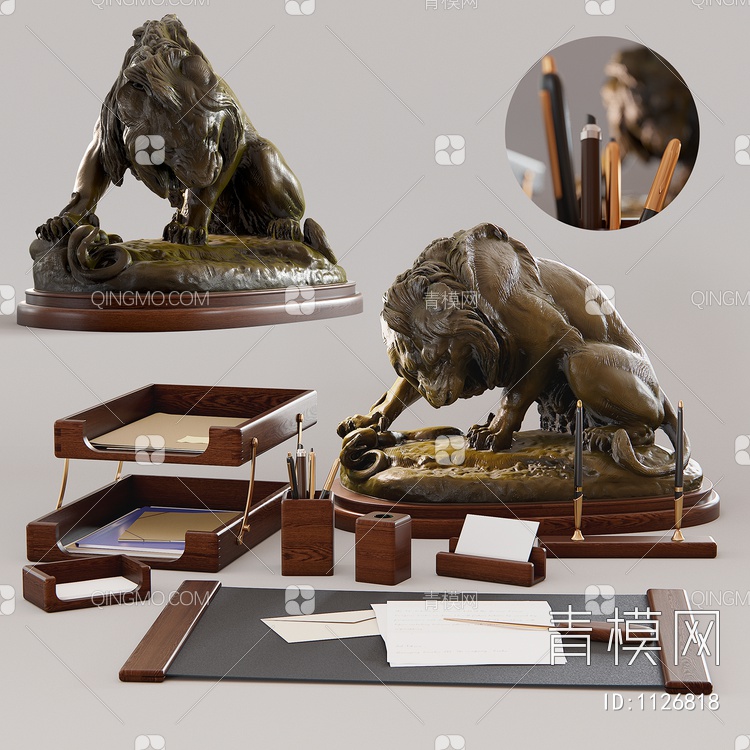 办公桌面狮子雕像饰品摆件3D模型下载【ID:1126818】