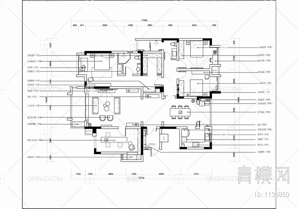 180㎡大平层CAD施工图+效果图 私宅 豪宅 家装 样板房【ID:1130850】
