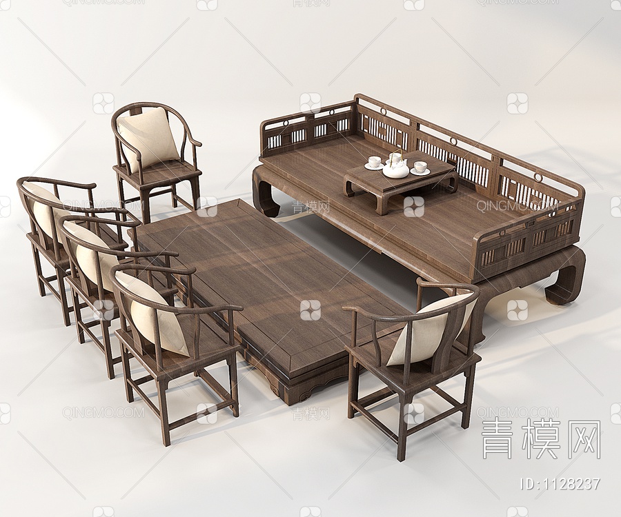 实木罗汉床 单椅3D模型下载【ID:1128237】