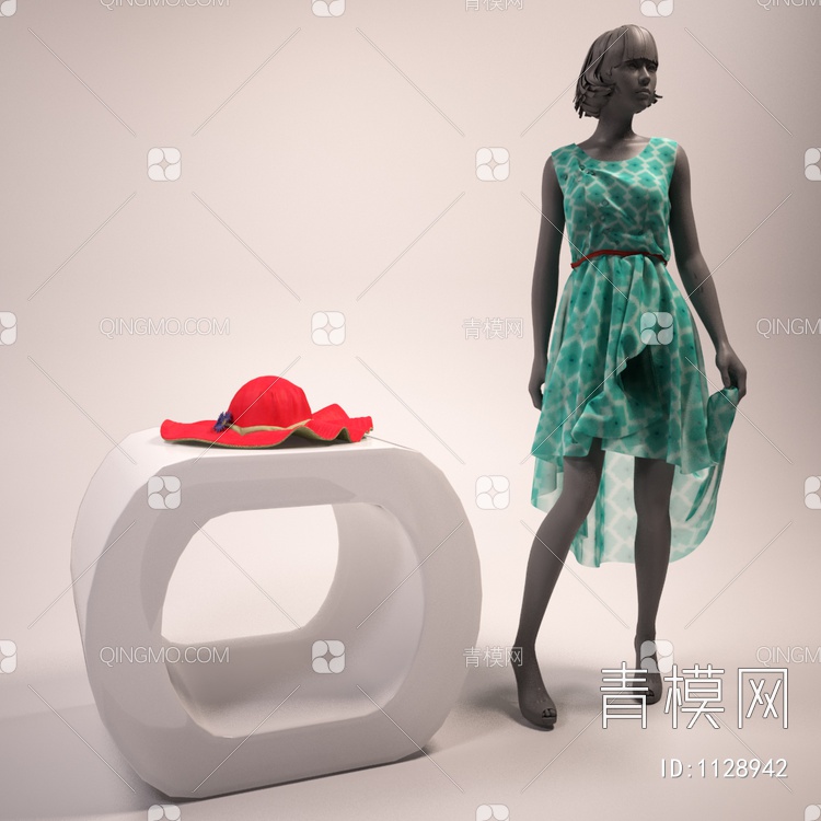 蓝花裙女模特3D模型下载【ID:1128942】