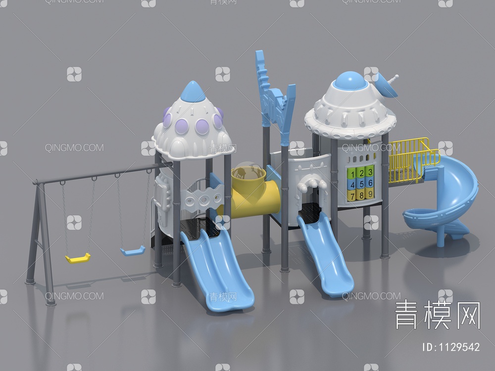 儿童户外游乐设备组合滑梯秋千3D模型下载【ID:1129542】