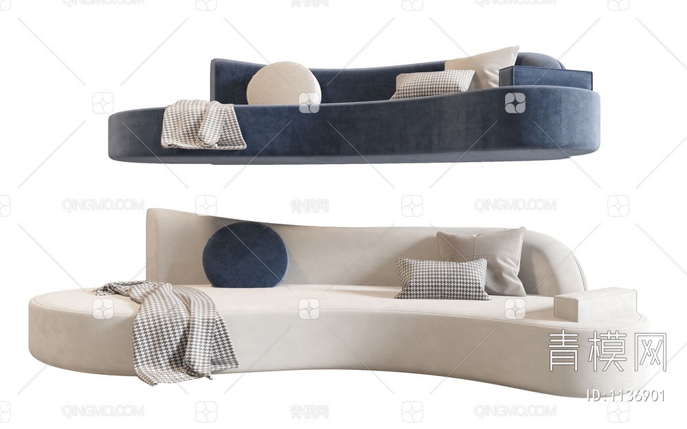 奶白色布艺弧形沙发3D模型下载【ID:1136901】