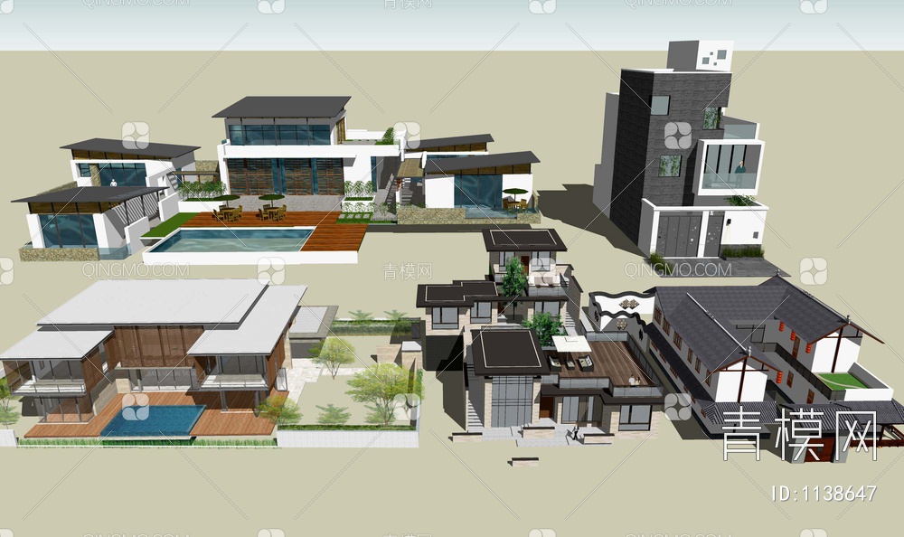 高端创意独栋别墅SU模型下载【ID:1138647】