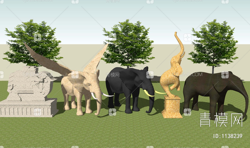 大象雕塑SU模型下载【ID:1138239】
