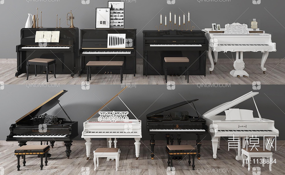 乐器钢琴，小号钢琴凳3D模型下载【ID:1138884】