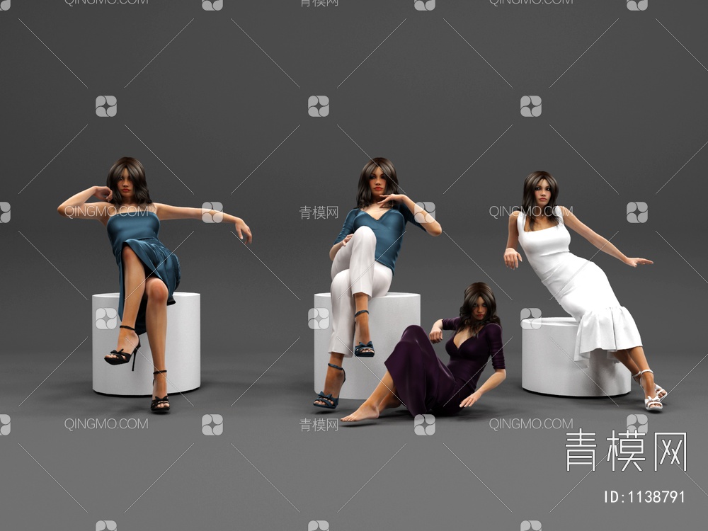 时尚女郎 坐着的女人 人物3D模型下载【ID:1138791】