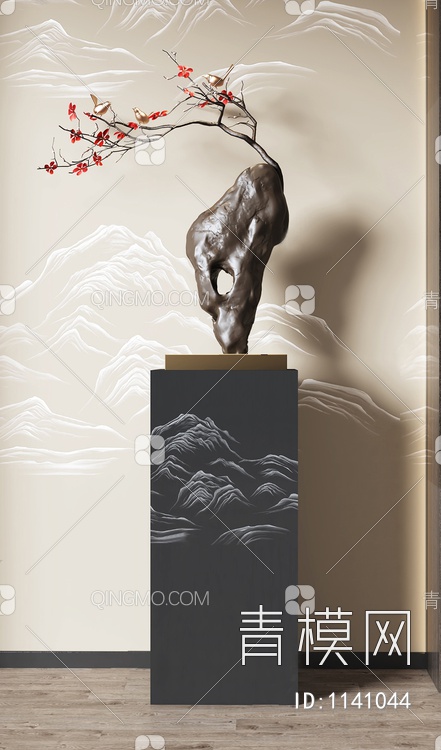 石头盆景雕塑3D模型下载【ID:1141044】