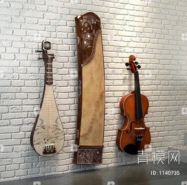 音乐器材 吉它 琵琶 古筝组合3D模型下载【ID:1140735】