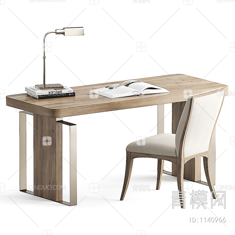 木纹书桌椅3D模型下载【ID:1140966】