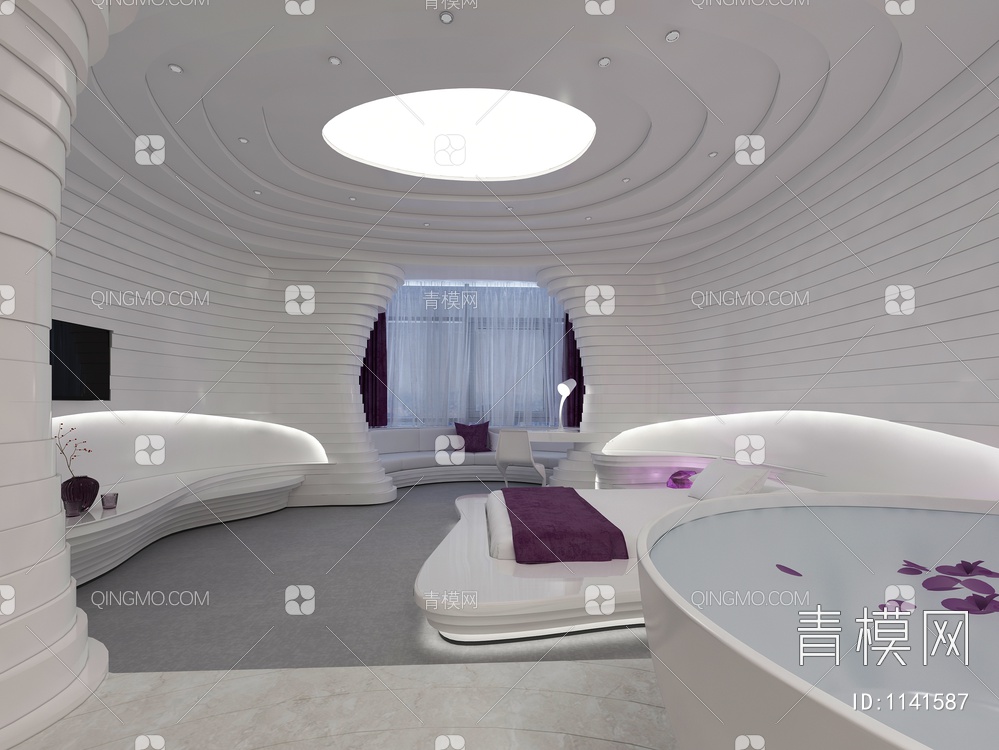 科技酒店卧室空间3D模型下载【ID:1141587】