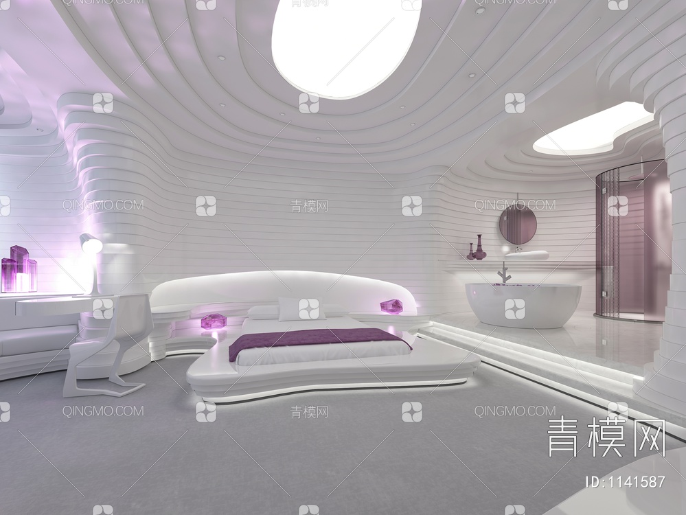 科技酒店卧室空间3D模型下载【ID:1141587】