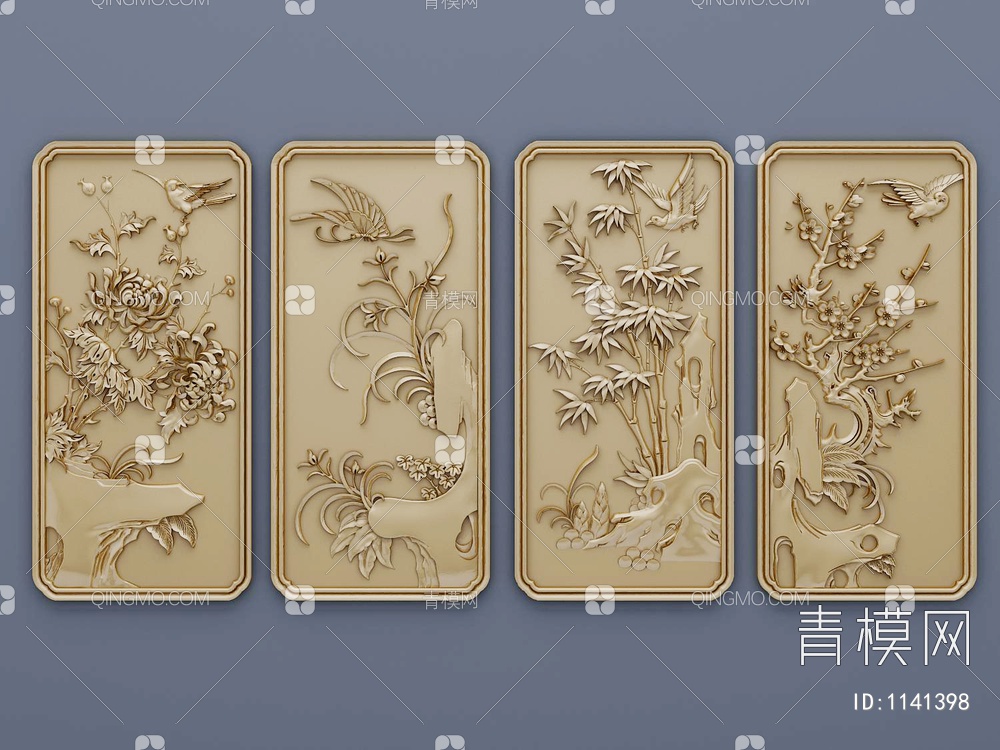 雕花，梅兰竹菊，花鸟3D模型下载【ID:1141398】