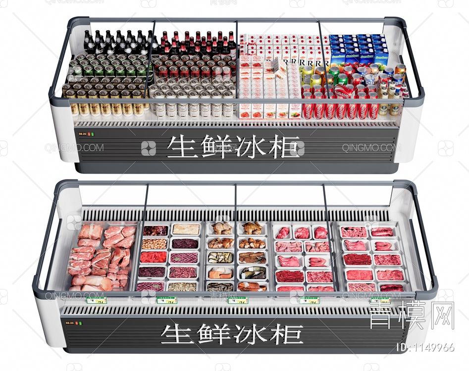 冰柜 冷藏柜 肉类食物 饮料3D模型下载【ID:1149966】